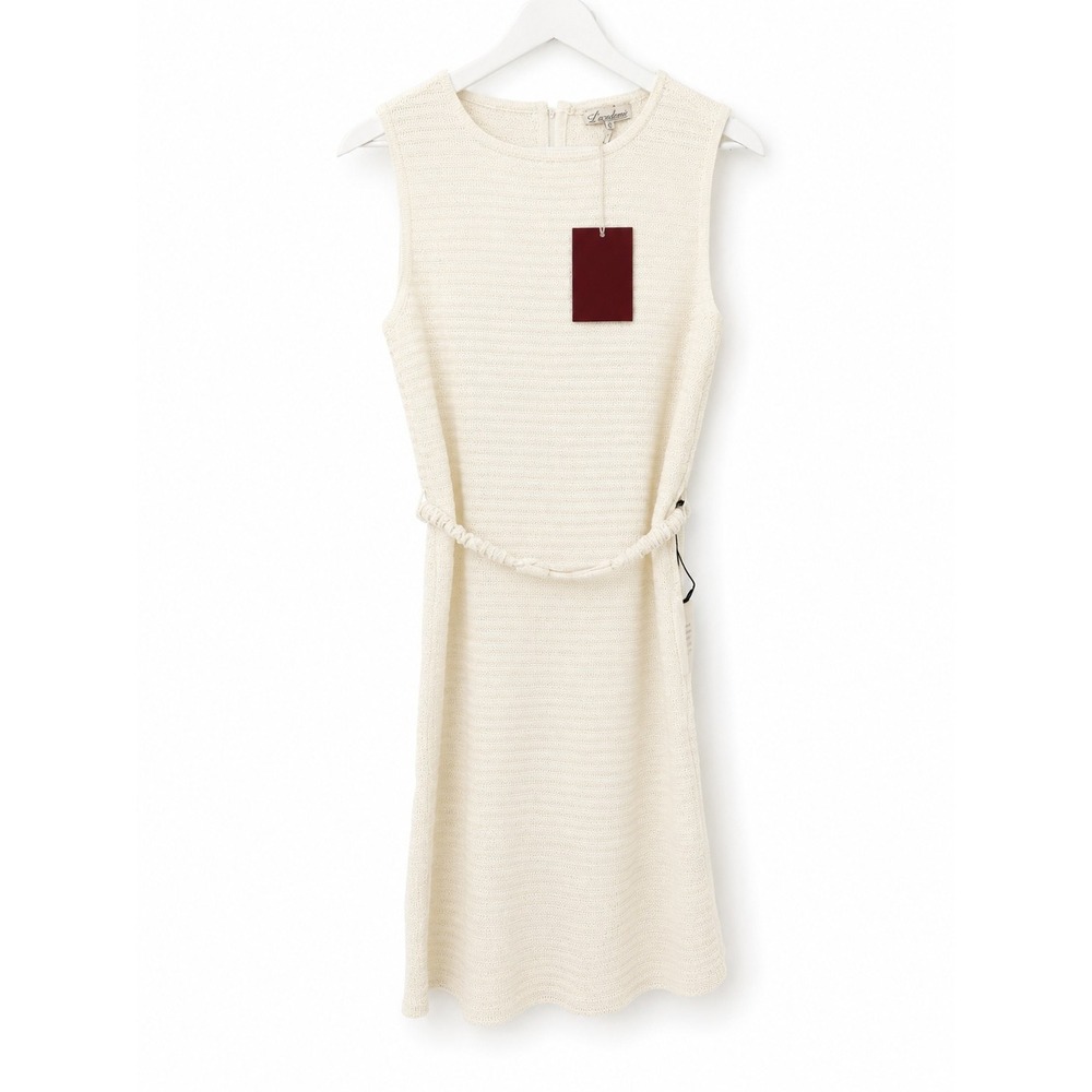 NWT L'Academie Ivory Textured Knit Sleeveless Belted Mini Dress Size S NWT